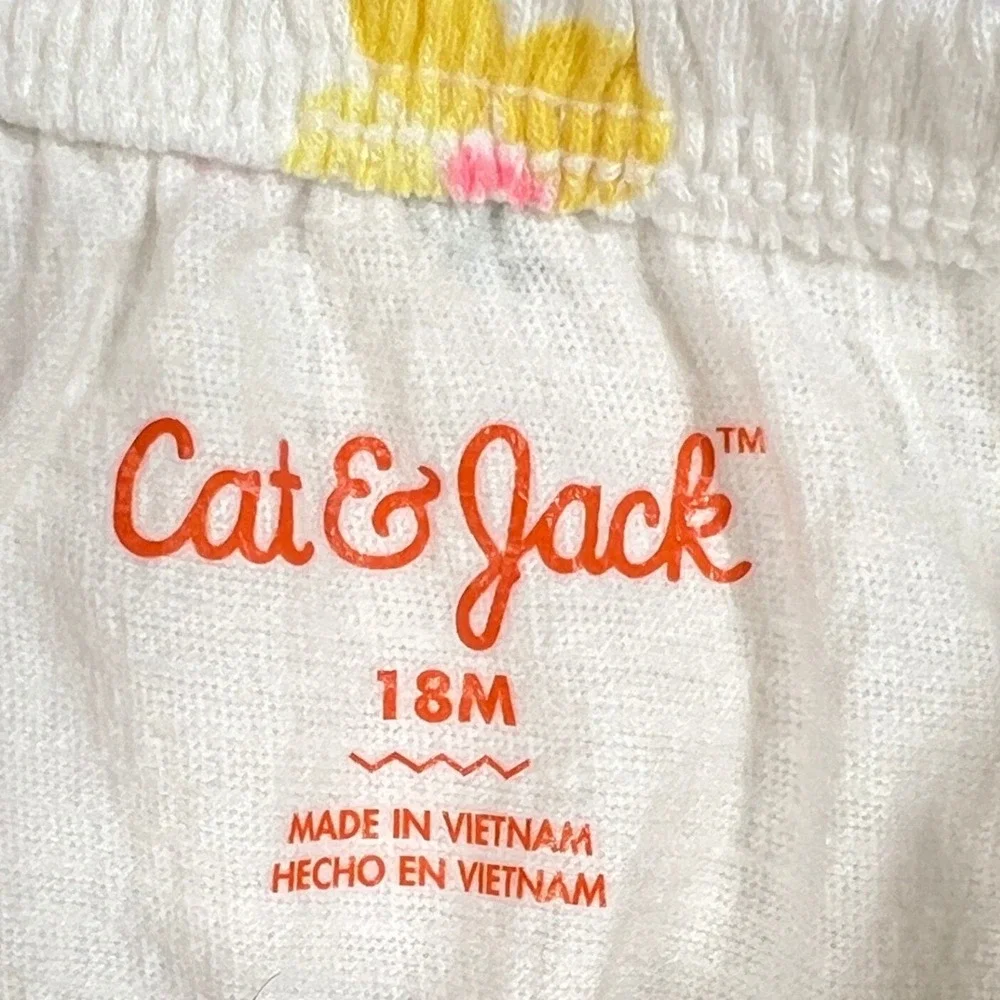 Cat & Jack Girls 3pc Summer Set 18M Lemon Floral Tops Olive Green Shorts